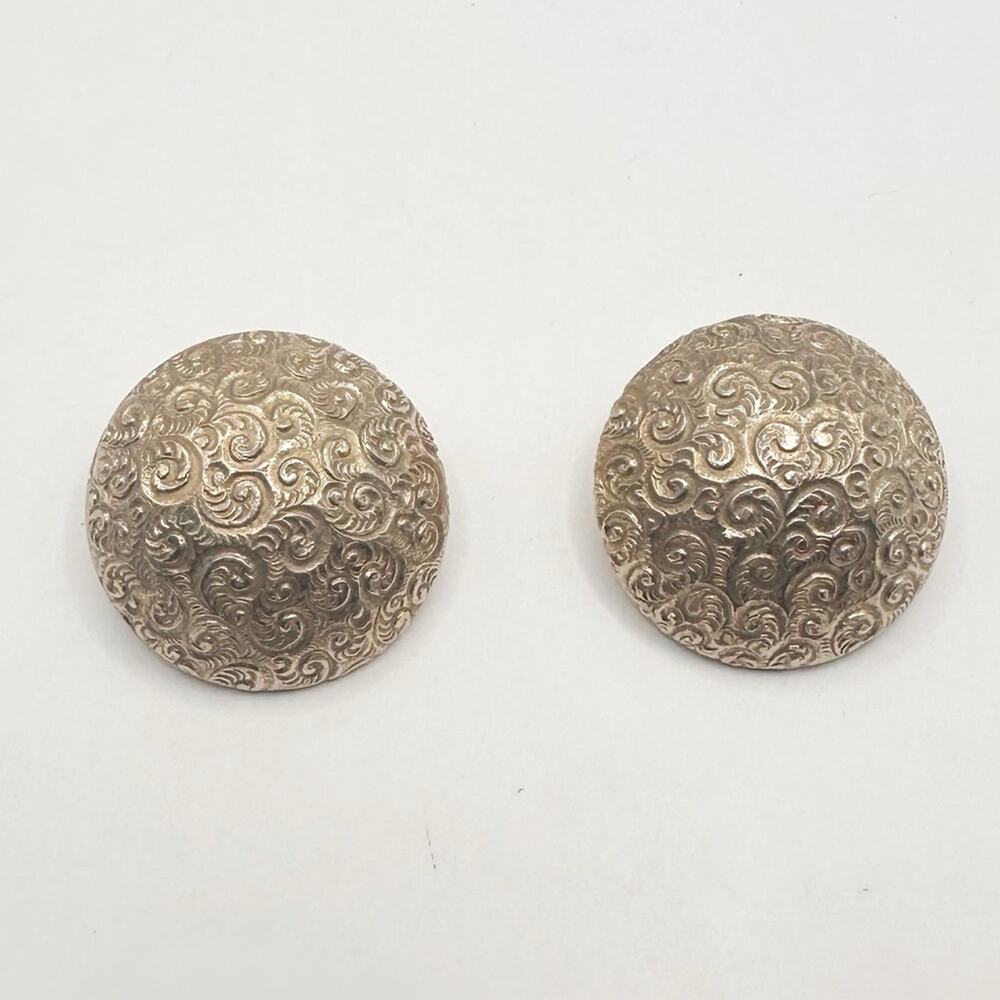 Vintage Bergere Gold Tone Scroll Textured Dome Clip On Earring MCM Button Signed